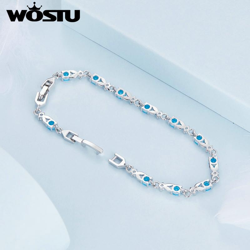 WOSTU Authentic Luxury Multi-color Zircon Bracelet Rose Gold Color Chain Link Bracelet for Women Birthday Crystal Jewelry