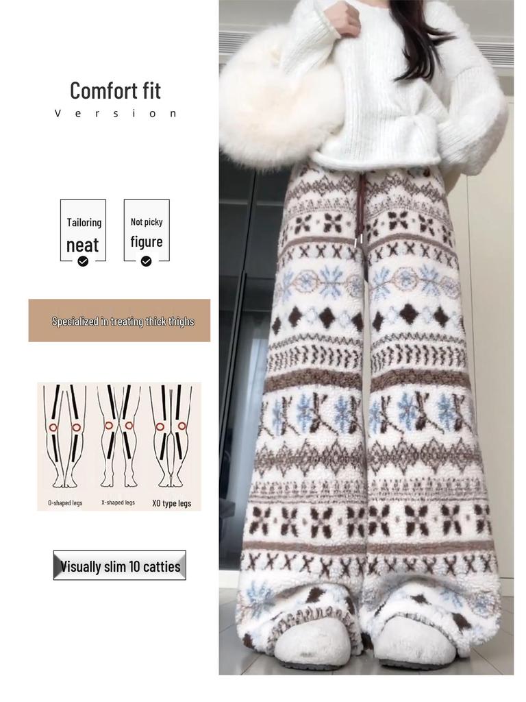 Women's Autumn/Winter Lambswool Wide-Leg High-Waist Pants