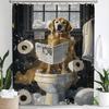 1 Stück Lustiger Hunde-Bade-Duschvorhang, Niedliche Hunde lesen Zeitung auf der Toilette Badezimmervorhang, Waschbare Stoff-Kinder-Duschvorhänge