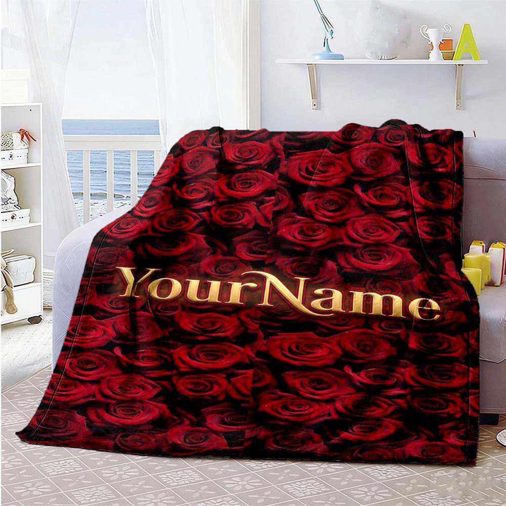 Rose Customize Text Blanket Lightweight Customizable Blanket Durable Comfort for Bed Living Room Sofa Office Ideal for All Seasons