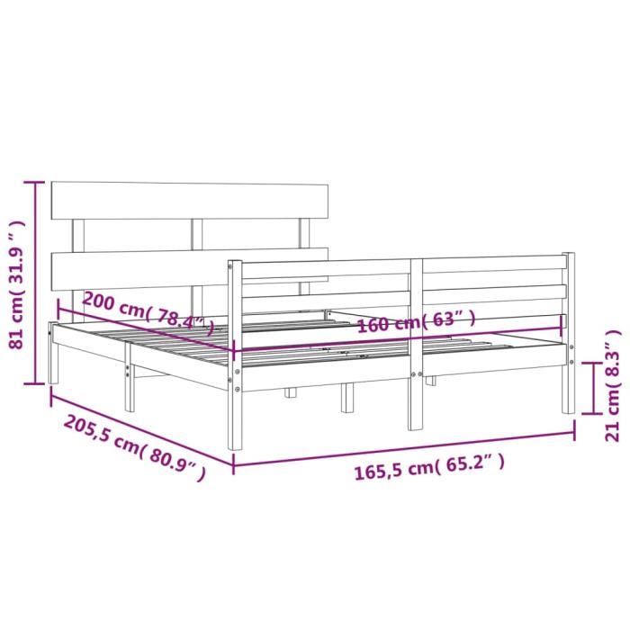 VidaXL Bed Frame with Headboard White 160x200 Cm Solid Wood 3195102