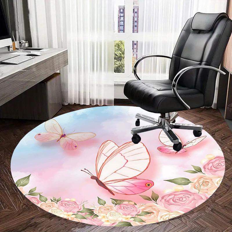 1PC Butterfly Flowers Non-Slip Floor Round carpet, Office, family, bedroom, Large Area Rug Indoor Rugs, Vibrant Colors-Z0457