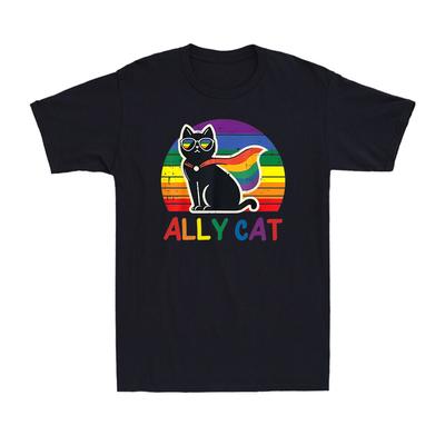Gay Pride Month Ally Cat Funny LGBTQ Rainbow Black Cat Gay Proud T-Shirt