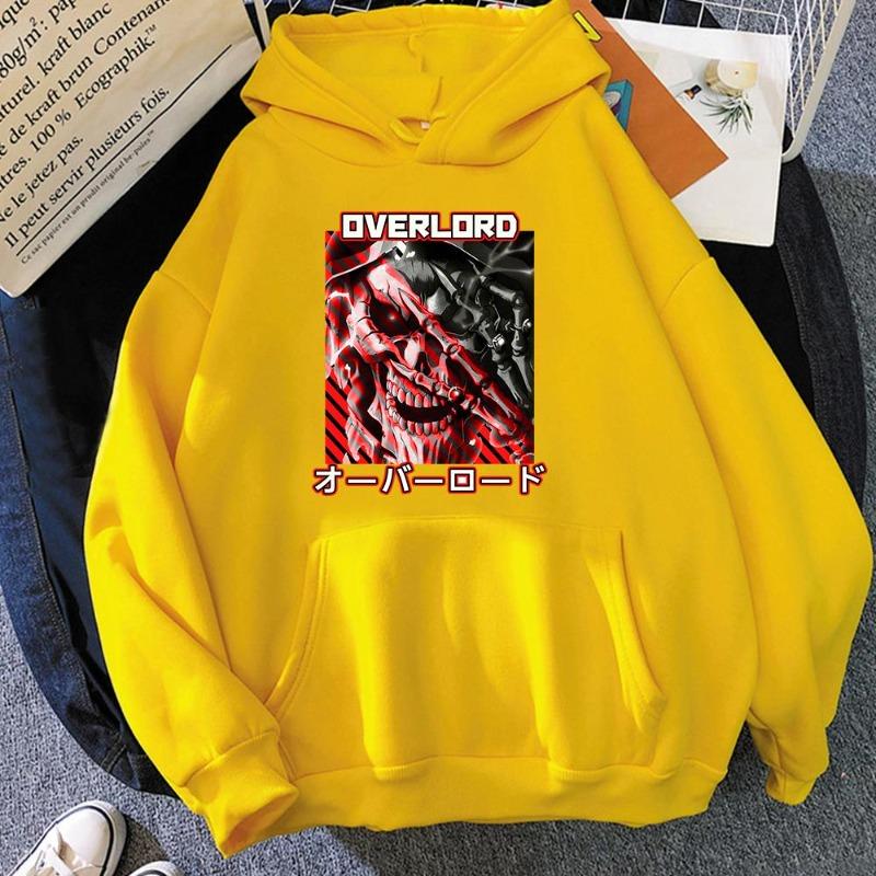 2026 Overlord IV Momonga Print Gothic Punk Casual Men's Japanese Anime Cartoon Pattern Hoodie Long Sleeve Autumn
