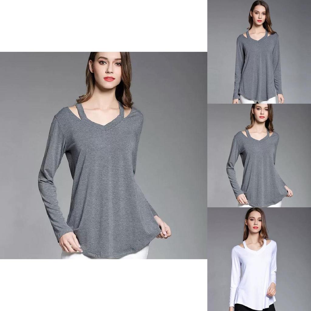 Simple Solid Color Off Shoulder Design Women Long Sleeved Top For Fall Comfort