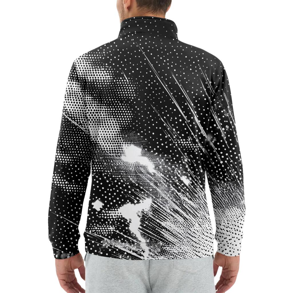 Men's Loose Casual 1/4 Zip Sweatshirt Fashion Printed Long Sleeve Top With Pockets
