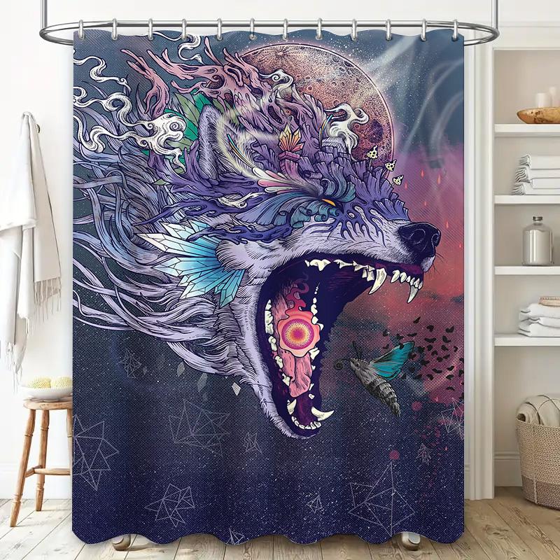 Fantasy Wolf Moon Shower Curtain Printed Fabric Waterproof Bathroom Decoration For Home Decor