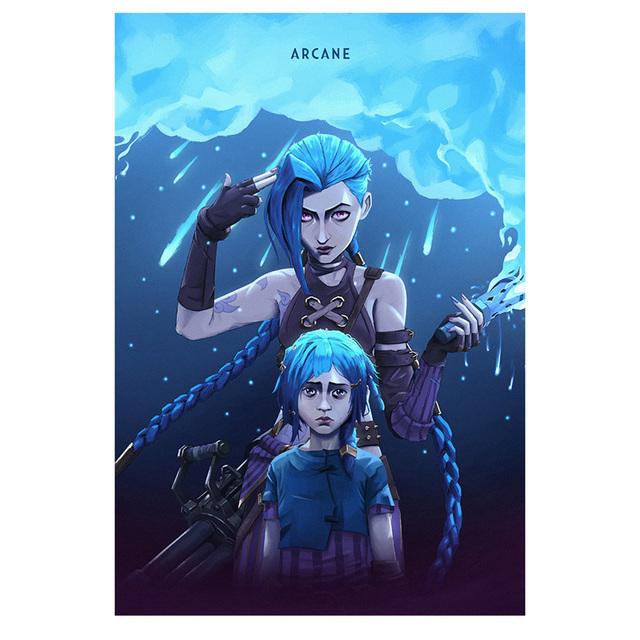 Frame of Solid Wood Arcane League of Legends Poster Game Role Jinx V Jess Yasuo Canvas Painting Wall Painting Painting Bar Home Decor Individual Color