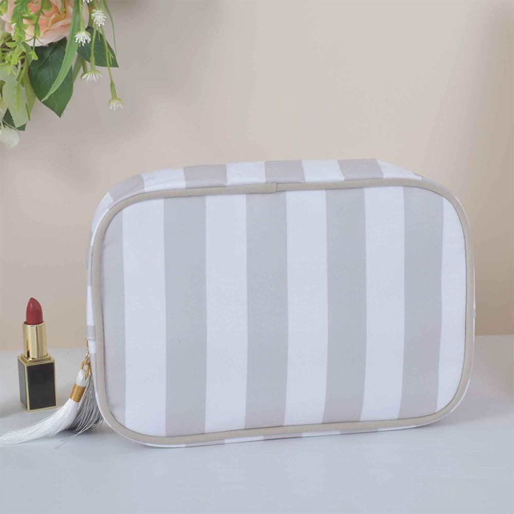 Large Striped Wash Cosmetic Bag for Women Tassel Zipper Makeup Bag Large Capacity Toiletry Storage Organizer Pouch Bags