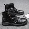 Fashion 2024 New Black Men's High-top Fashion British Style Leather Boots Winter Shoes Korean Style All-match Breathable Boots Tide