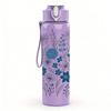 1PC Blue Tone Floral Arrangement 750ml Color Plastic Sports Water Bottle Leakproof Flip Straw Lid Suitable for Sports Office Home Use