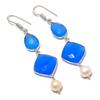 Blue Chalcedony, Pearl Gemstone 925 Sterling Silver Jewelry Earring 2.76" GK-6256