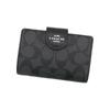 Coach Corner Zip13 Classic Presbyopic Color Block Carriage Snap Folding Coated Canvas with Leather Card Holder Wallet Mini Women's Khaki with Black