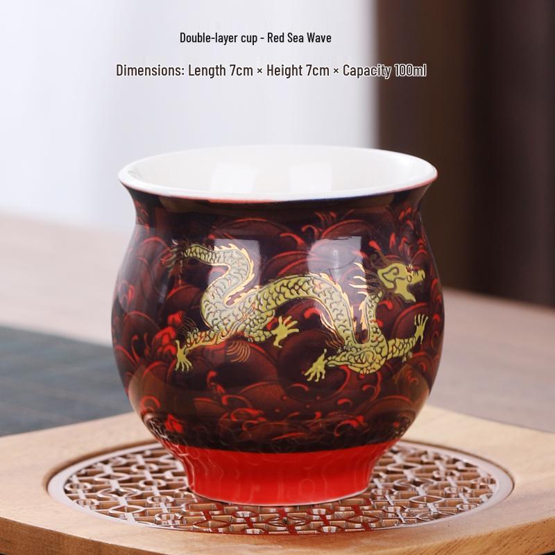 Blue and White Porcelain Heat-Insulating Ceramic Tea Cup - Large Anti-scalding Double-Walled Design for Home Use