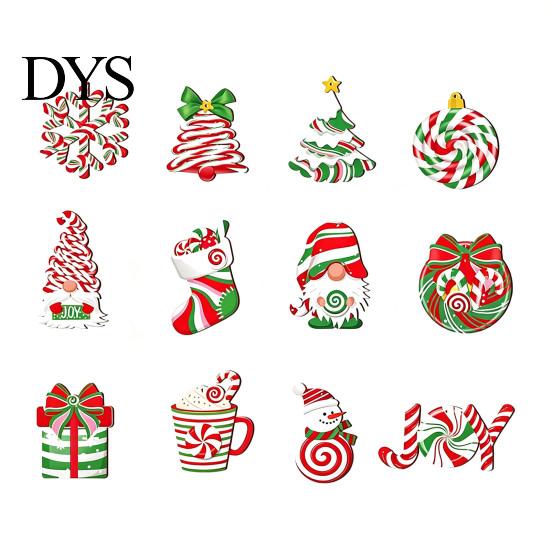 Handmade Wooden Ornaments for Holidays 12/24/36 Pcs Christmas Set, Red Green Striped Candy Cane Tree Country Style Decorations, Xmas Hanging