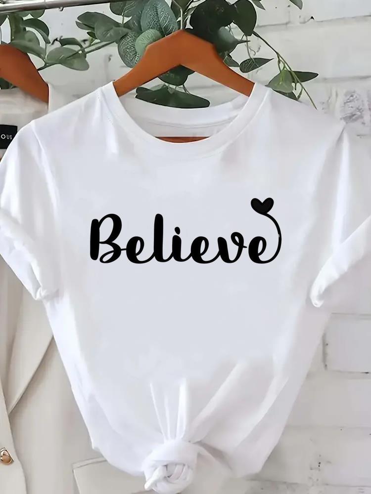 (Asian Size) Flower Letter Trend Women Tee Fashion Lady Clothing Casual T Shirt Female Top Printed Graphic Short Sleeve T-shirts