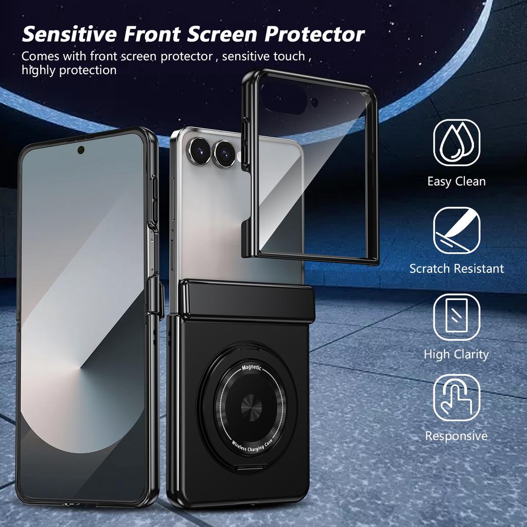 Case For Samsung Galaxy Z Flip 7 5G Z Flip 6 5 Built-in Screen Protector Rotating Magnetic Kickstands Hinge Protection Full-Body