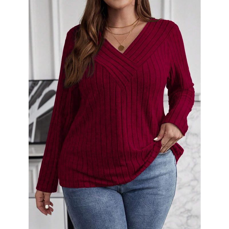 JPNTKY Women's Fashion Casual Solid Color Print Long Sleeve  V Neck Blouses & Shirts