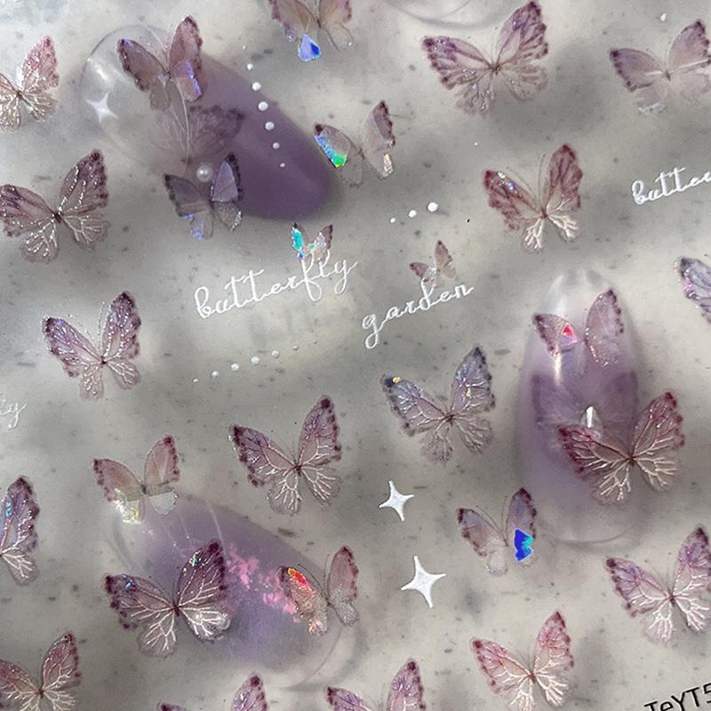 1Sheet 3D Shell Light Butterfly Adhesive Stickers Nail Art Decoration Laser Self-adhesive Nail Sticker Nail Art Supply Manicure