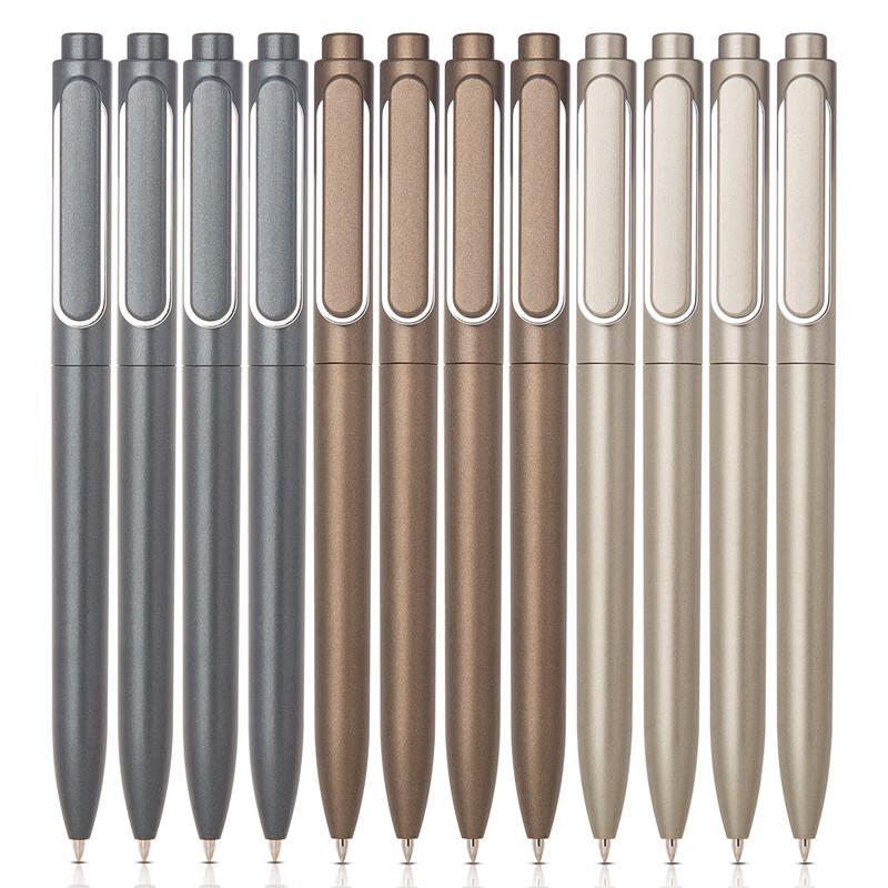 Deli Lesu Metal Ret retractable Gel Pen, 0.5mm Black (12-Pack)