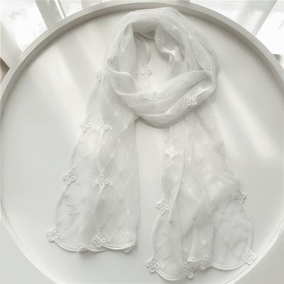 Versatile Retro Women's Lace Scarf Long Solid Color Female Headscarf Embroidered Flower Korean Version Sunscreen Shawl for Women
