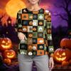 Women's Casual Long Sleeve Single Breasted Cardigan Halloween Pumpkin Print Workwear Shirt Top for Caregivers Lightweight Comfortable