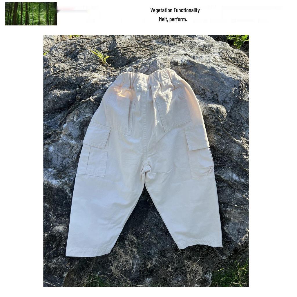 2025 Autumn Kids' Japanese Straight-Leg Loose Cotton Cargo Pants
