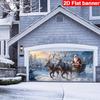 2D Winter Holiday Garage Cover, Santa's Sleigh Ride In Snow Photo Booth Background