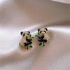 Cute Female Gold Color Panda Animal Stud Earrings Lovely Bridal Wedding  For Women
