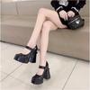 American Style Mary Jane High Heels Women's Black JK Shoes Ultra High Heel Comfortable PU Leather Fashionable Minimalist