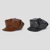 1x Women Faux Leather Captain Sailor Hat Newsboy PU Cabbie Baker Boy Fiddler Cap