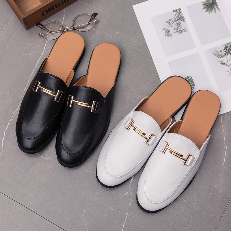 2026 Open-back Slide Sandals Half Shoes For Men Outdoor Mules Homme Leather Backless Loafers Slippers Men Casual Shoes Moccasins