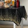 Black Gold Dot PEVA Tablecloth - Rectangular, Disposable, Waterproof, Oil-Proof for Festival Party Decoration