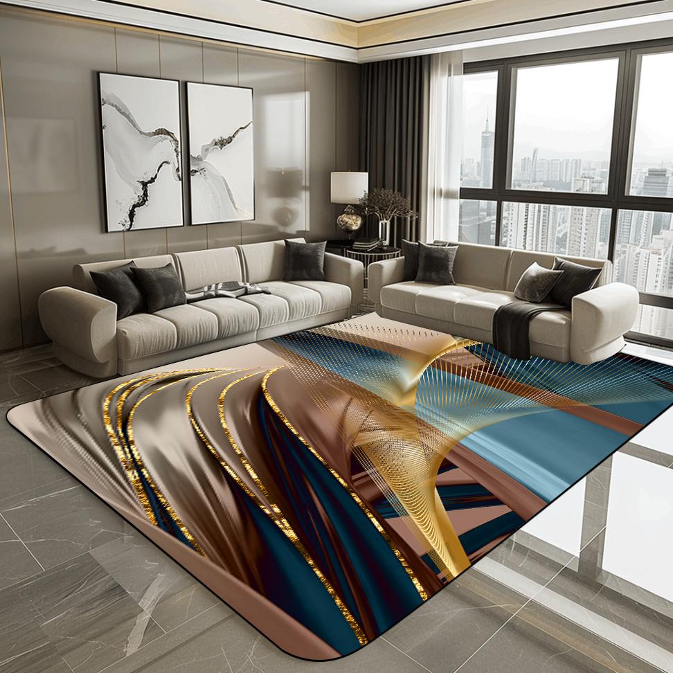 Covor Modern 3D pentru Living, Luxos, cu Decorațiune Aurie, Covoraș de Podea pentru Hol, Zona Sofa, Covor Abstract, Dormitor, Dressing, Covor Moale, Antiderapant