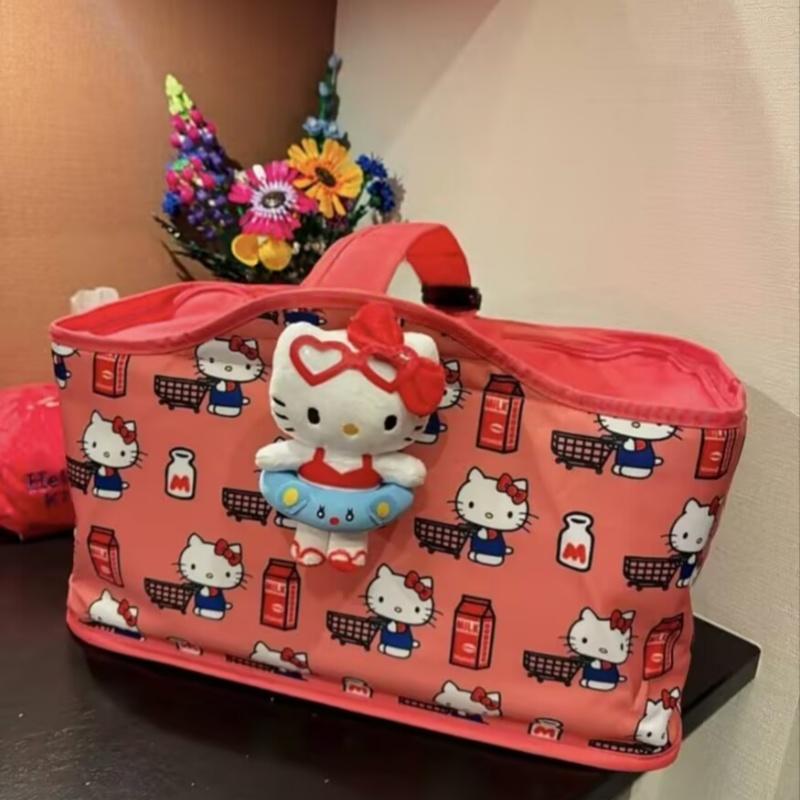 Hellokitty Cartoon Printed Picnic Bag, Handbag, Picnic Bag, Portable Outside, Suitable For Moderate Insulation, Large Capacity,
