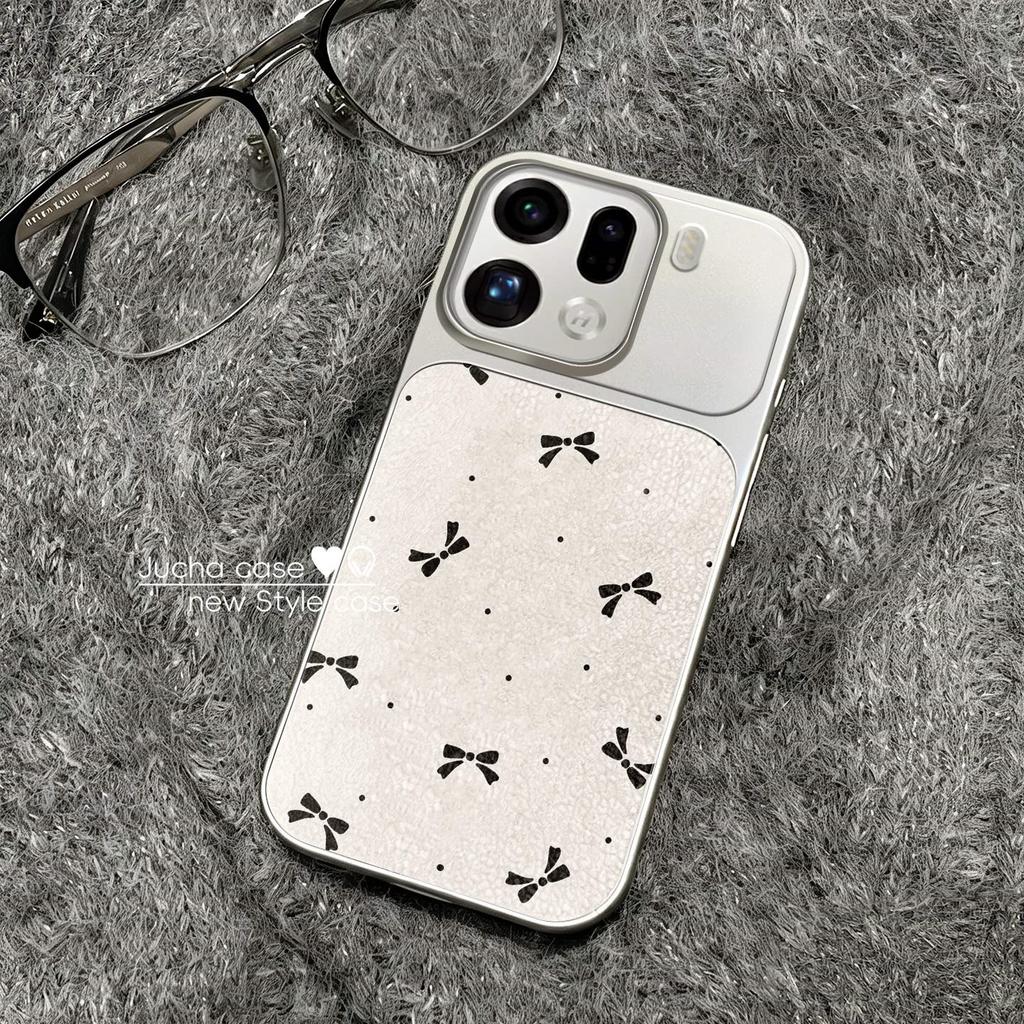 Applicable to oppofindx1 mobile phone case, high-end fun cartoon women, all-inclusive edge protection, black bow.