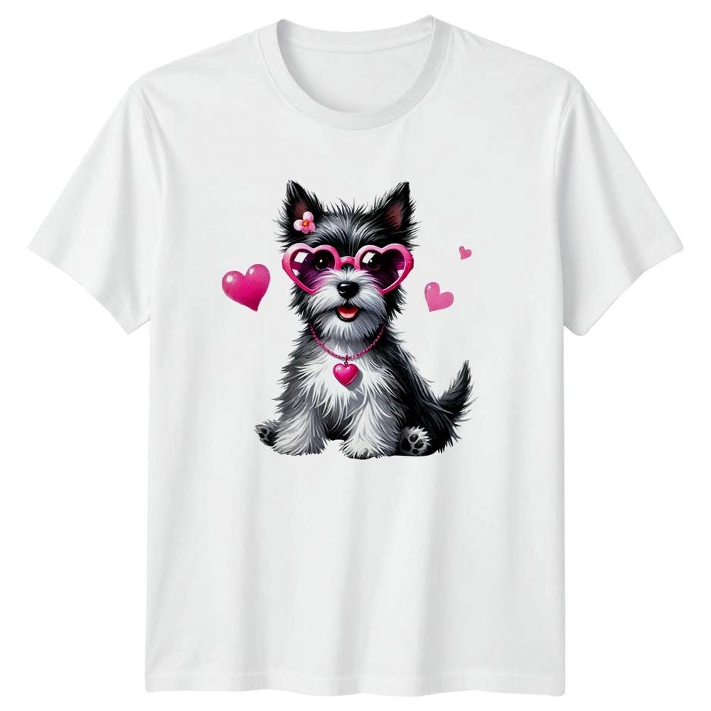Cute Dog Wearing Heart Sunglasses Unisexs TShirt Terrier Dogs Pets S