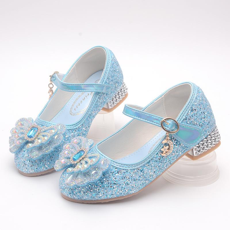 Girls' high-heeled princess shoes, new spring and autumn children's single shoes, little girls' runway performance leather shoes, children's crystal