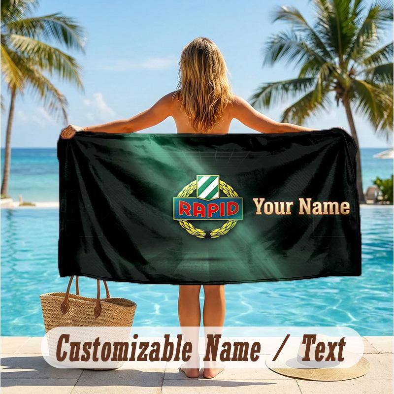 Custom Text Beach Towel, Soft Absorbent Swimming Multi-use TowelRapid Wien FC