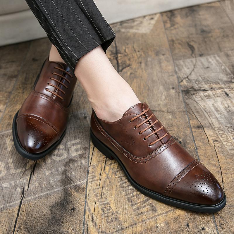 Fashion Men Retro Formal Shoes PU Luxury Business Oversized Party Office Business Block Shoes Red Sole Black Brown Size 38-48 Men Shoes