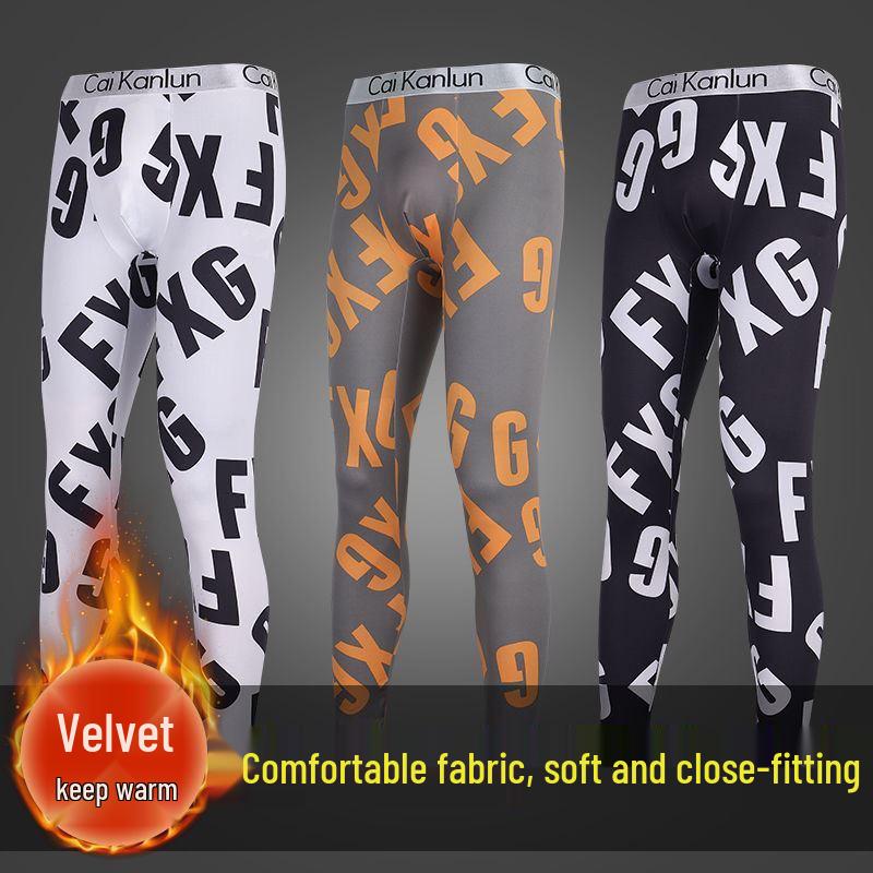 Men's Elastic Warm Base Layer Pants for Autumn & Winter - Teens & Students, Plus Velvet, Thin Style