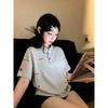 American Henry Neck Embroidered T-shirt Women's Short-sleeved Summer Boxy Version Front Shoulder Polo Shirt High-end Heavy Half-sleeve