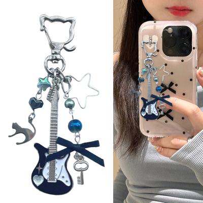 Y2K Leuke Kat Gitaar Sleutelhanger Handgemaakt Met Kleurrijke Kralen Duurzame Legering Charm Voor Muziekliefhebbers & Mode Accessoires