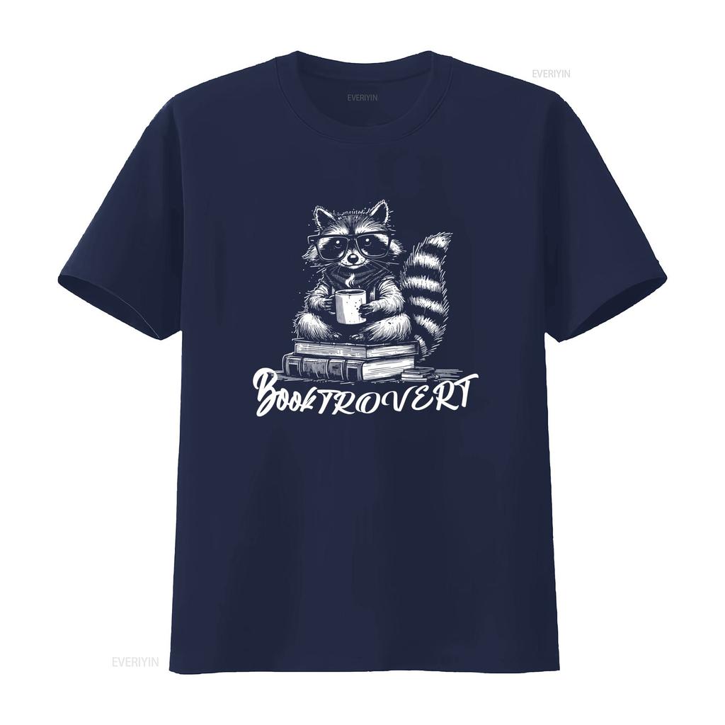 Booktrovert T Shirt for Book Lovers Funny Raccoon Design with Books and Coffee Trendy Reading Sweater DT674 Vintage Washed