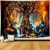 Colorful Autumn Forest Tapestry Waterfall and Orange Trees Scene Water Resistant Fabric Seasonal Nature Theme Wall Hanging