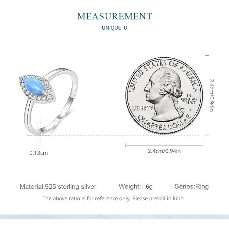 BAMOER 925 Sterling Silver Blue Synthetic Opal Devil's Eye Finger Ring Cubic Zirconia for Women Anniversary Gift Jewelry