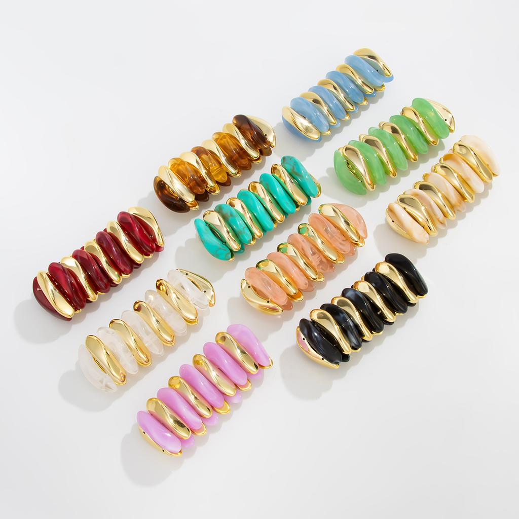 Retro Bunt gefärbtes Acrylharz Elastizität Armreif Geometrisch Übertrieben Breit Rund Stretch Armreifen für Frauen Klobiger Schmuck