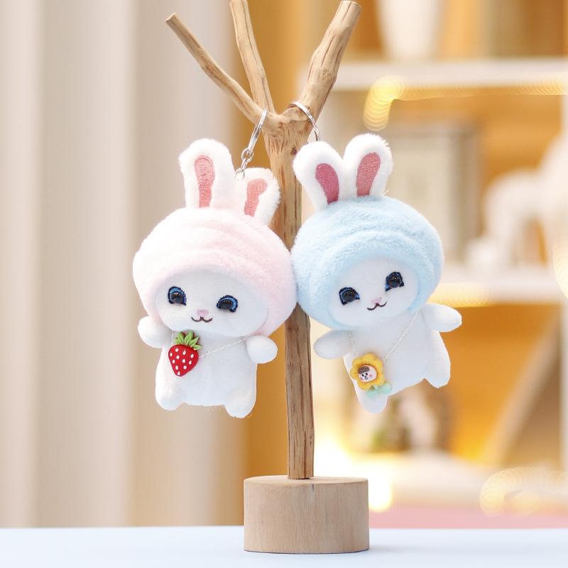 Keychain Bunny Pendant Plush Toy Stuffed Rabbit Doll Cap Bag Gift Accessories