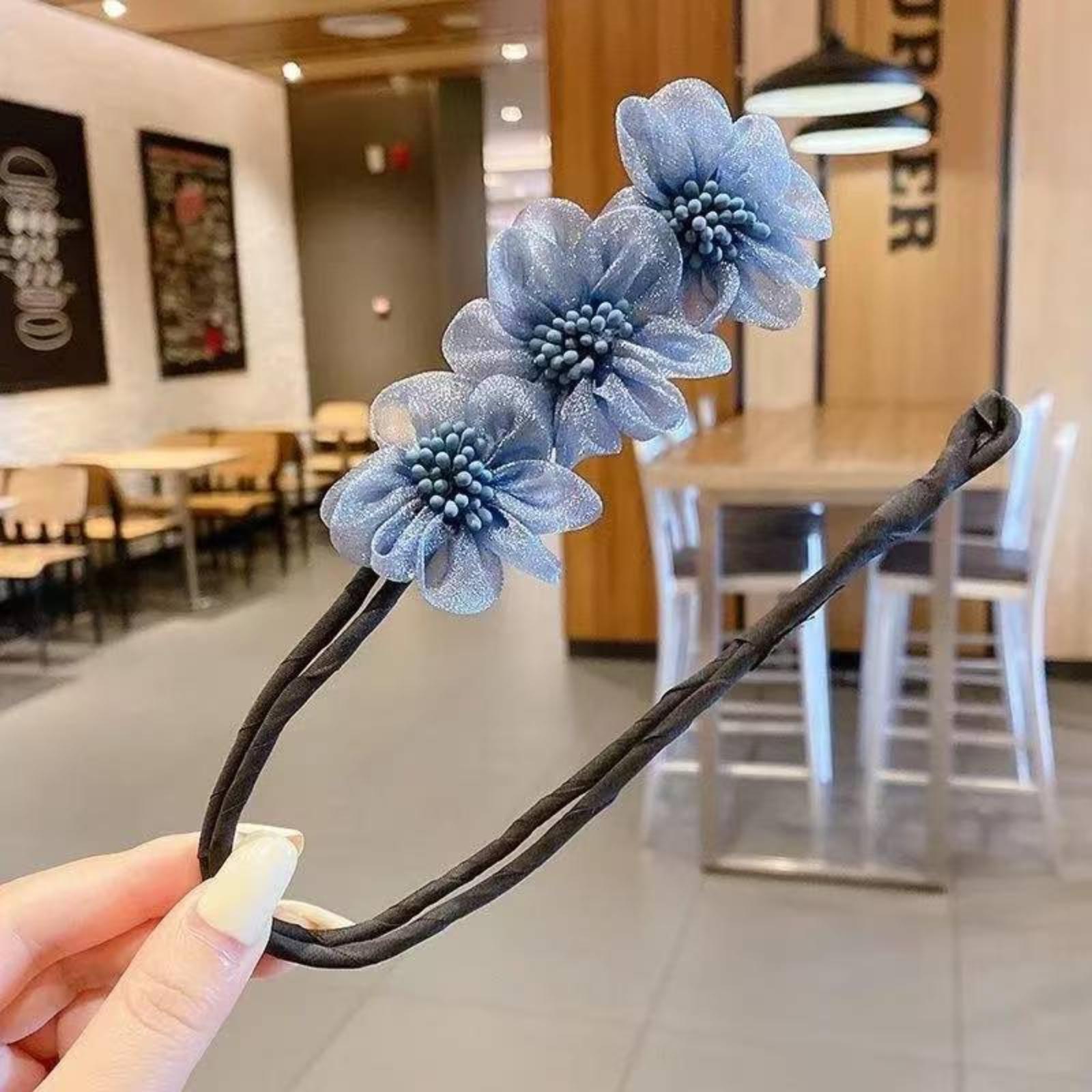

Velvet Flower Hair Bun Maker Nest Lazy Hair Styling Band Ponytail Holder Secure Updo Accessory for Women Girls One Size синий
