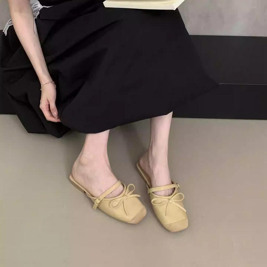 French retro bag head half slippers women's outer wear 2025 summer new thick heel one word with sandals lazy muller shoes